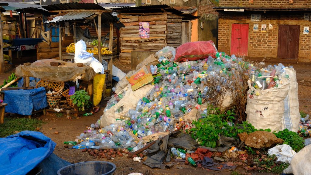 Plastic waste and rubbish along the roadside in Uganda